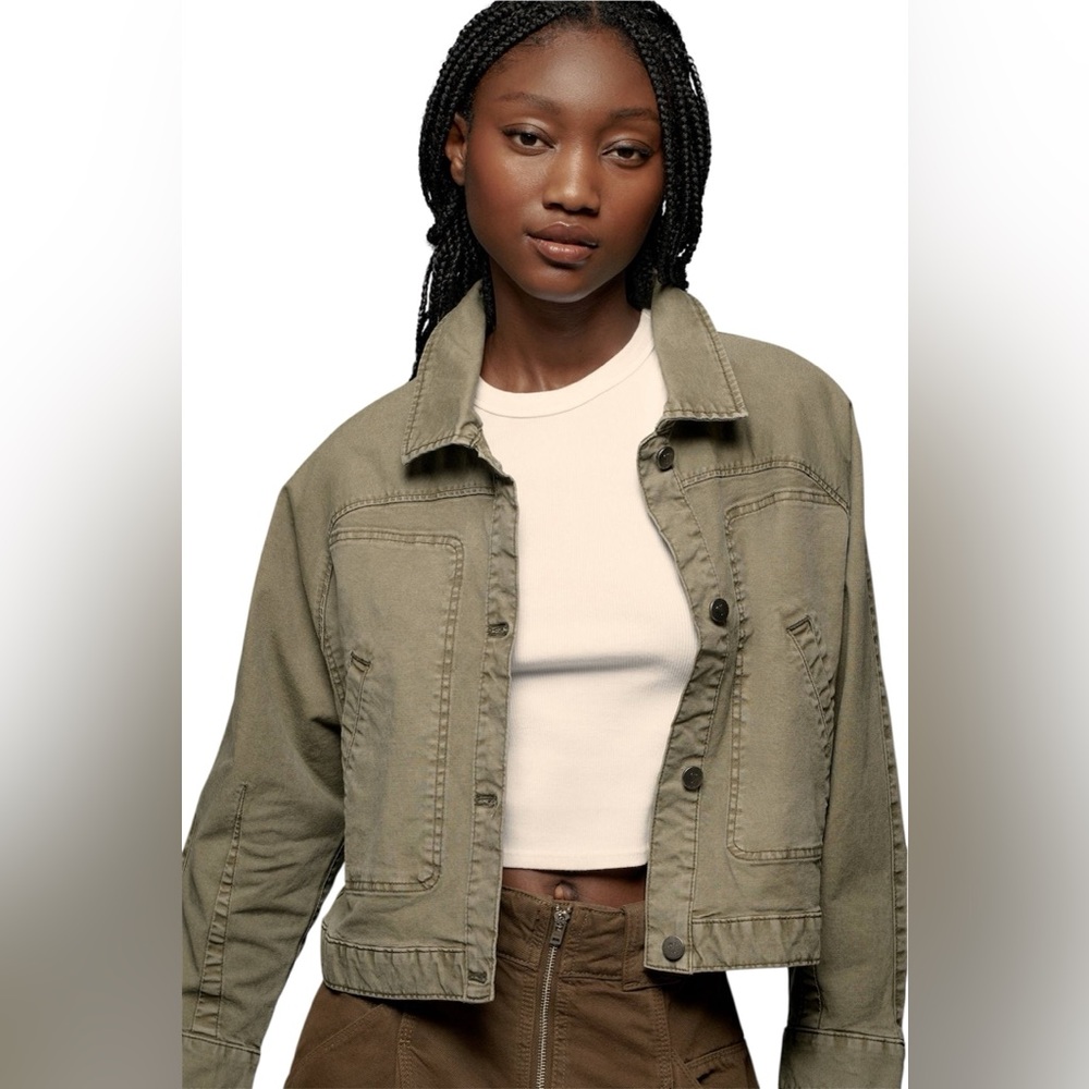 Pilcro Anthropologie Canvas Crop Dolman Sleeve‎ Utility Jacket XL Olive Green